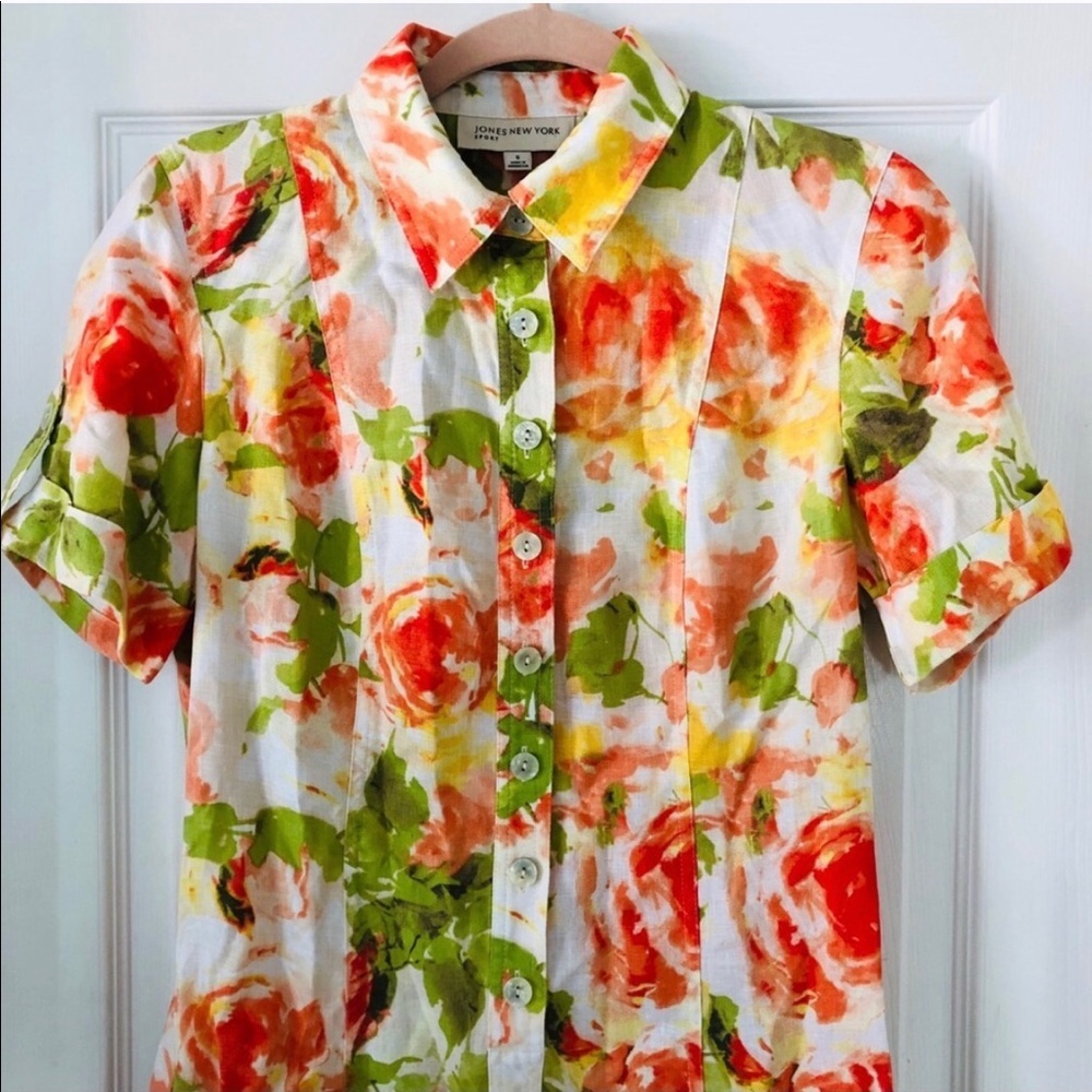 JONES NEW YORK colorful floral 100% linen lightweight summer dress Size small - Picture 3 of 8